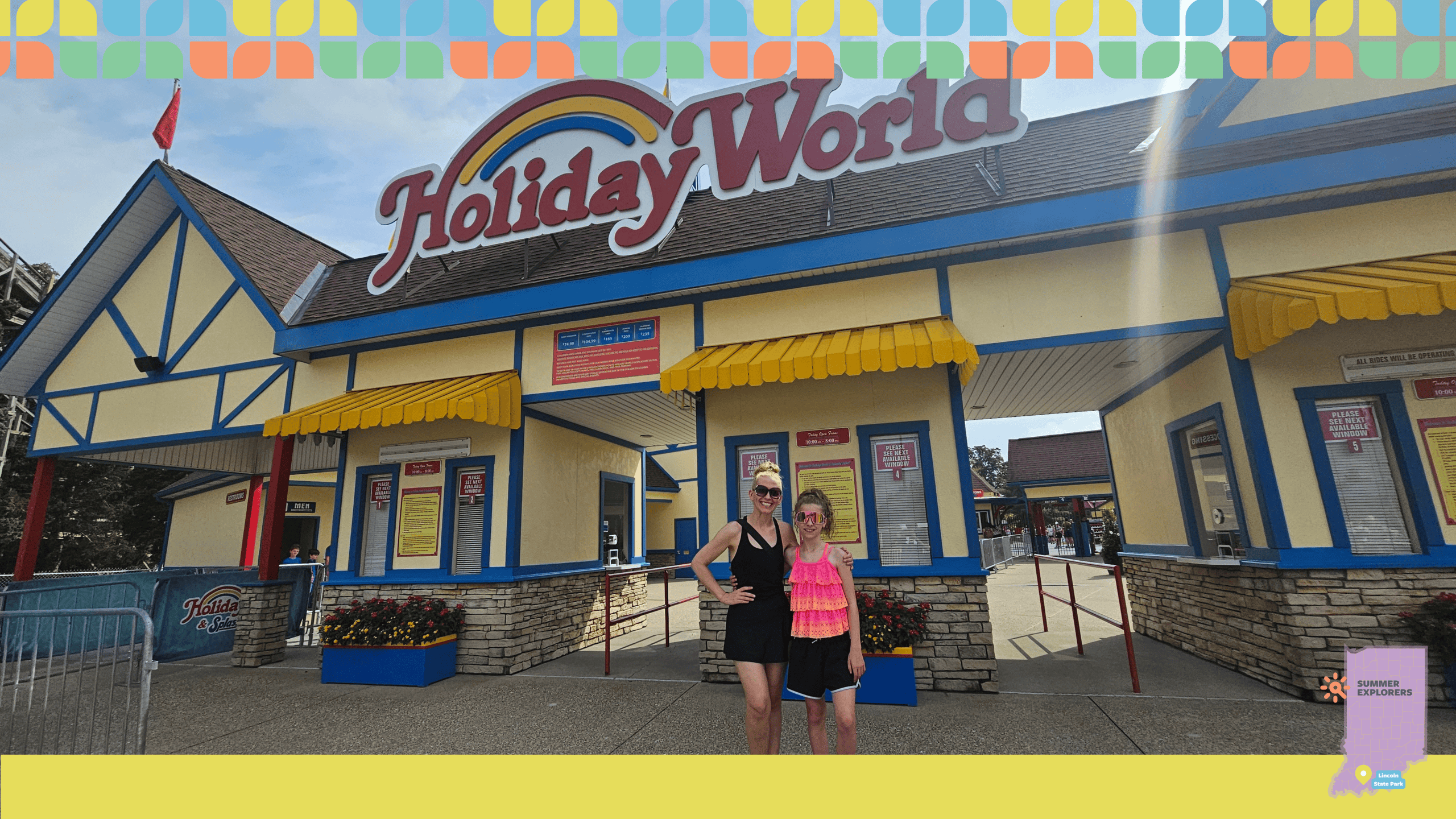 Me standing with my daughter Anna in front of the Holiday World entrance, smiling and ready for a fun day at the park. Me standing with my daughter Anna in front of the Holiday World entrance, smiling and ready for a fun day at the park.
