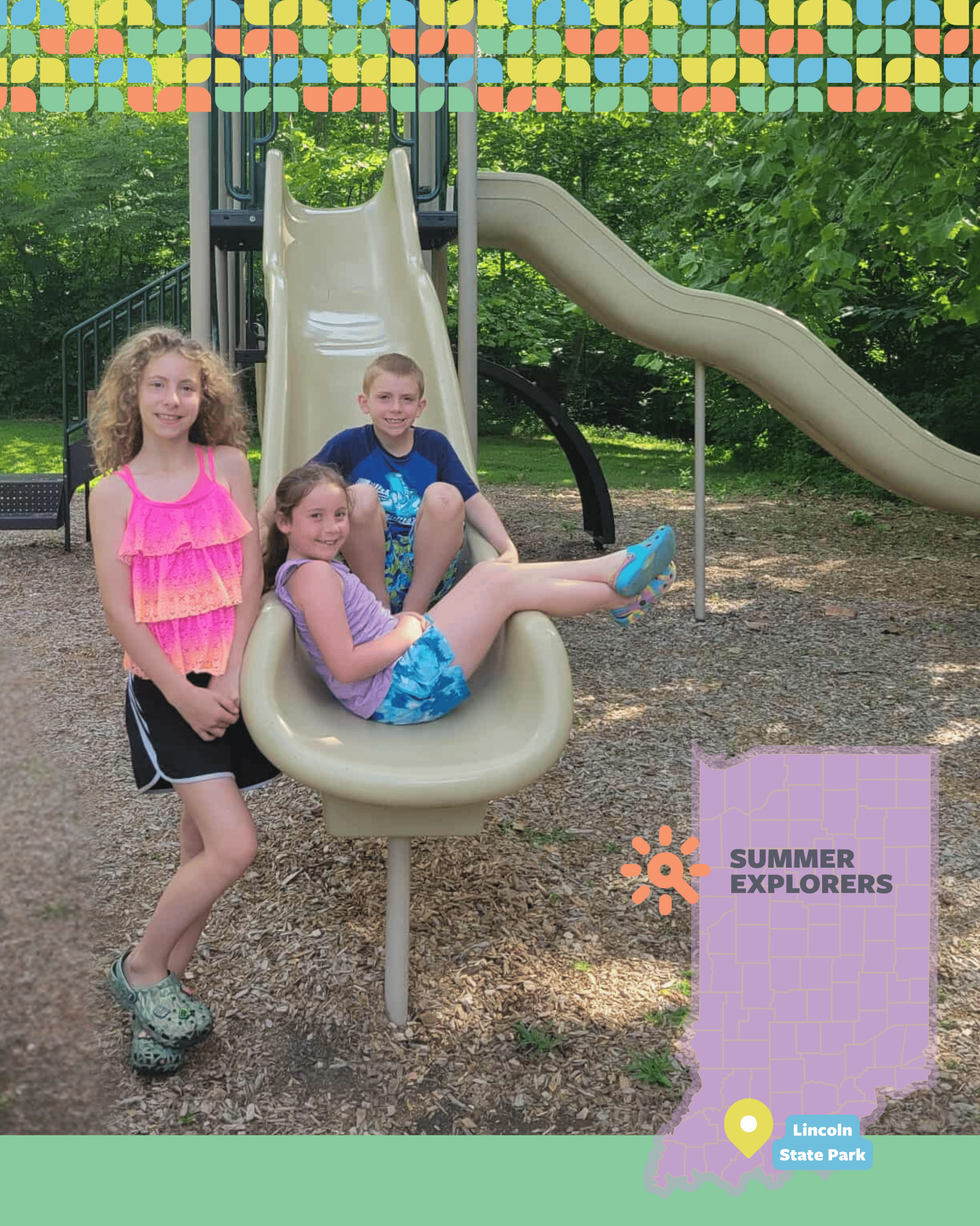 The kids playing on a slide at the Lincoln State Park playground, smiling and enjoying some outdoor fun together. The kids playing on a slide at the Lincoln State Park playground, smiling and enjoying some outdoor fun together.