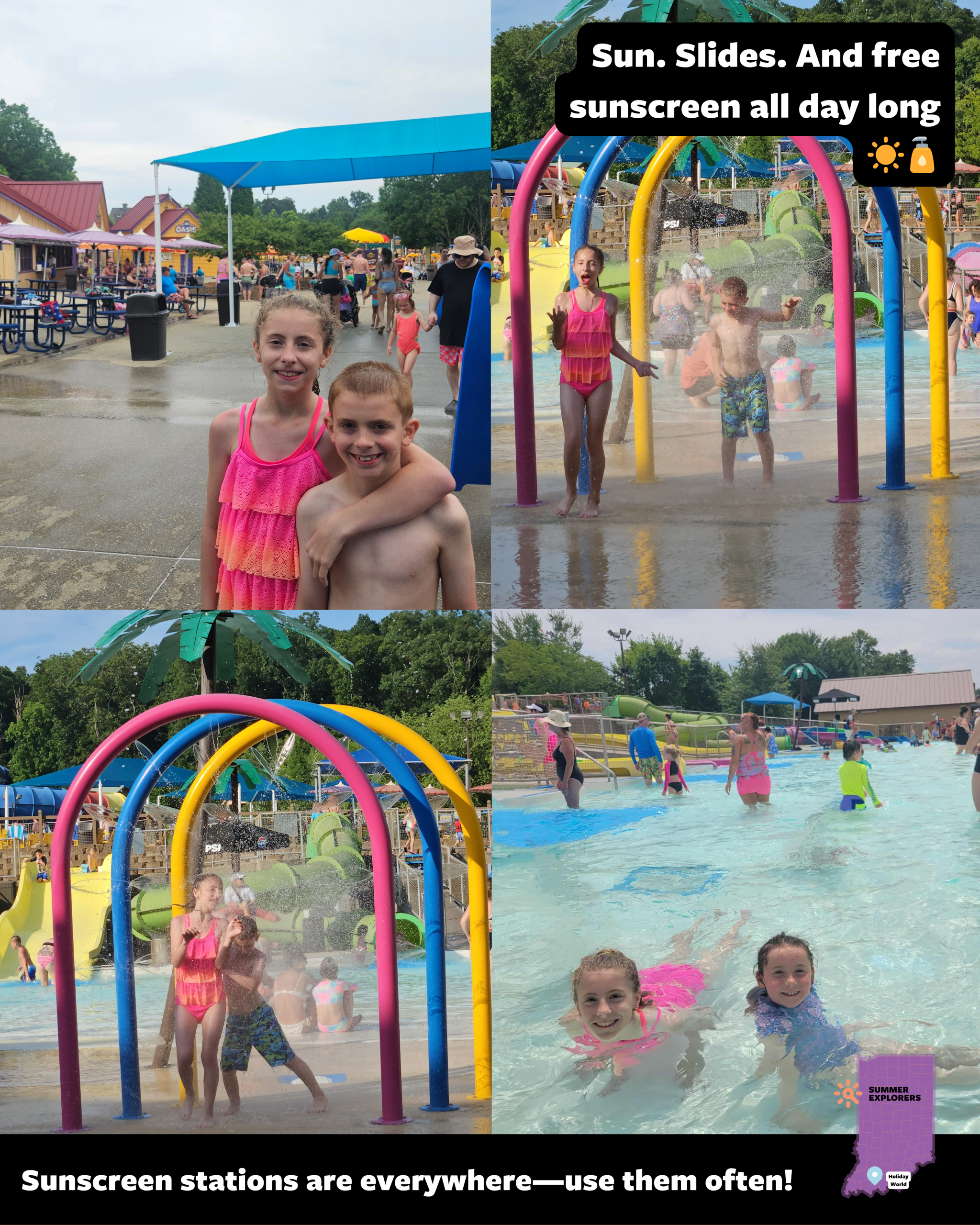Splashin’ Safari = ☀️ + 💦 + free sunscreen! YES. One of our favorite surprises Holiday World has free sunscreen stations all over the park, especially in the water park. We reapplied constantly Splashin’ Safari = ☀️ + 💦 + free sunscreen! YES. One of our favorite surprises Holiday World has free sunscreen stations all over the park, especially in the water park. We reapplied constantly